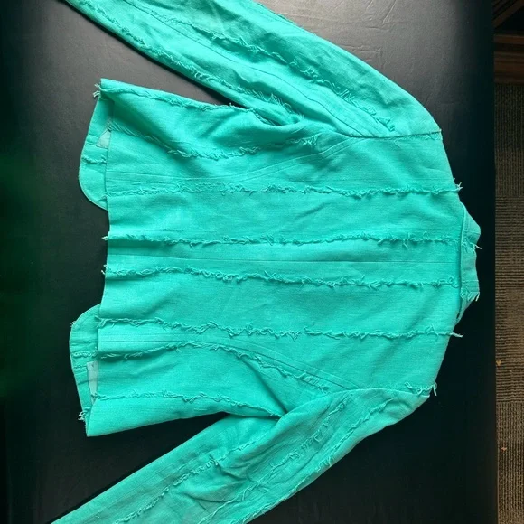 Insight Teal Jacket with Distressed Edges - Picture 3 of 3